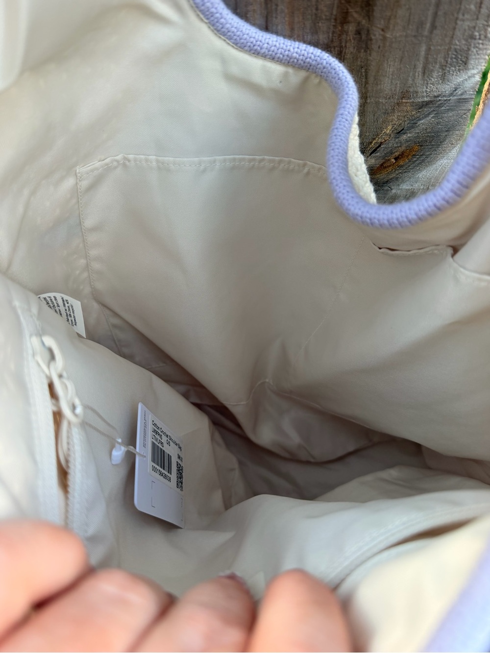 NWT lululemon athletica Cream Crochet Shoulder Bag with Lavender Trim - Picture 8 of 13